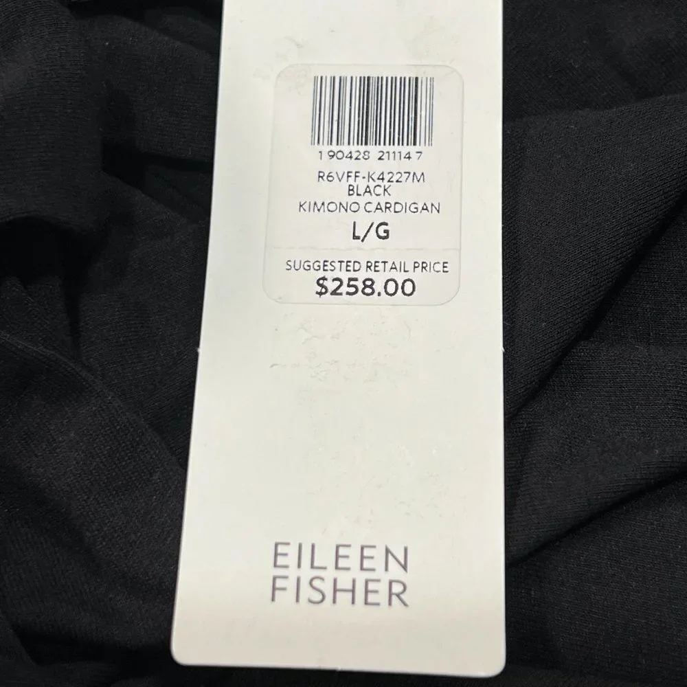 Eileen Fisher Womens Black‎ Kimono Cardigan Long Sleeve Viscose Jersey Large NEW